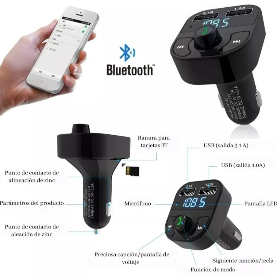 RECEPTOR FM MP3 BLUETOOTH PARA AUTOS